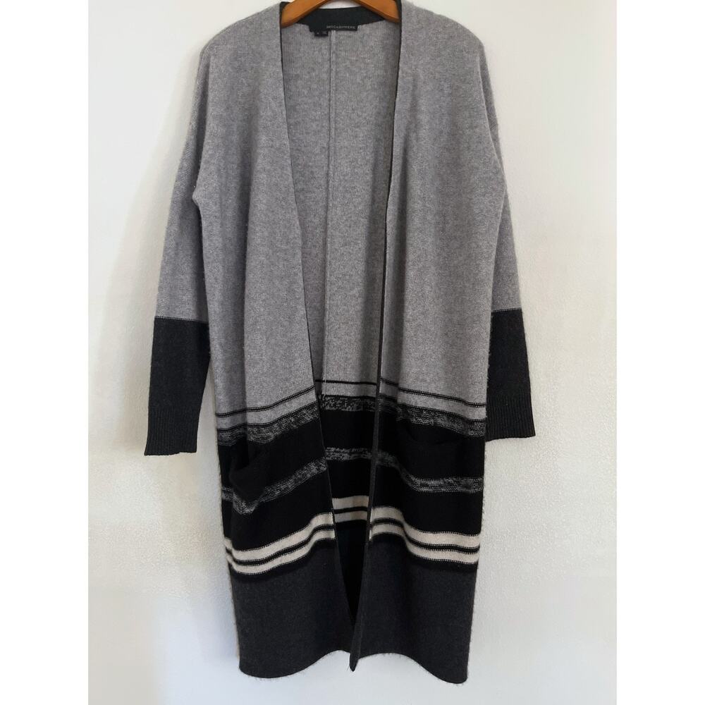 360Cashmere Cardigan Sweater Women S Gray Cashmere Long Open Striped Pockets